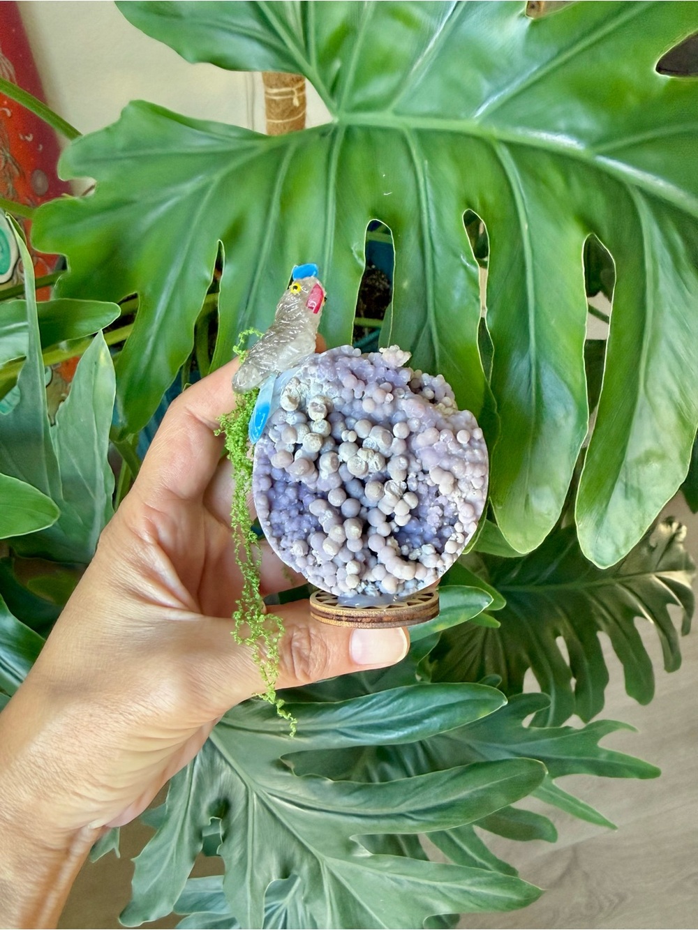 Smoky Quartz & Agate Parrot on Grape Agate Egg